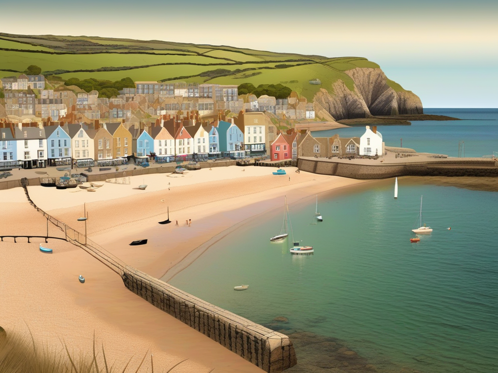 Coastal town seaside landscape, beach, harbor, travel destinations, scenic views